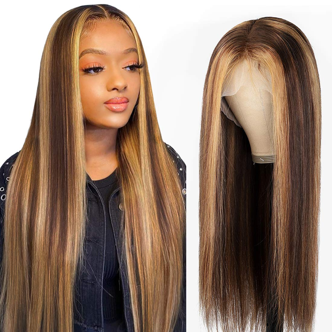 9A Highlight Color #4/27 Straight Hair T Part HD  Lace Wigs  MYLOCKME
