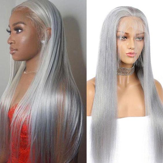 Grey Colored 13x4 HD Lace Front Human Hair Wig Straight Brazilian Remy Hair  MYLOCKME