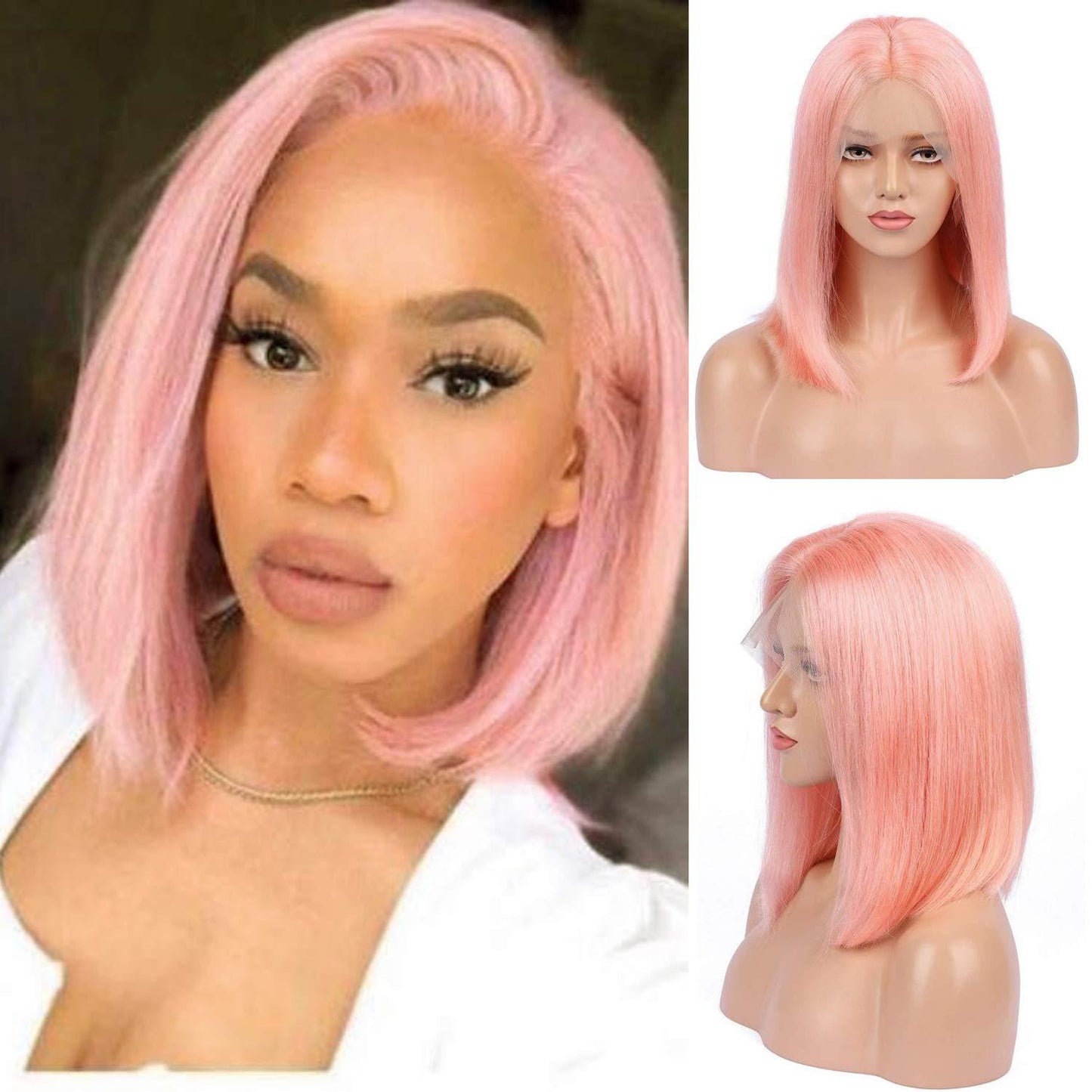 Pink Straight Hair Wig 13*4 HD Lace Front Short Bob Wig 150%&180% Density Human Hair Wig MYLOCKME