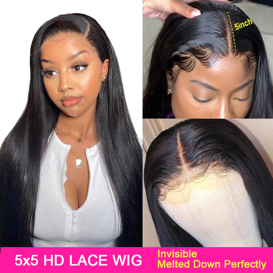 5x5 HD  Lace Closure Wigs Straight Hair Wigs  Natural Color MYLOCKME