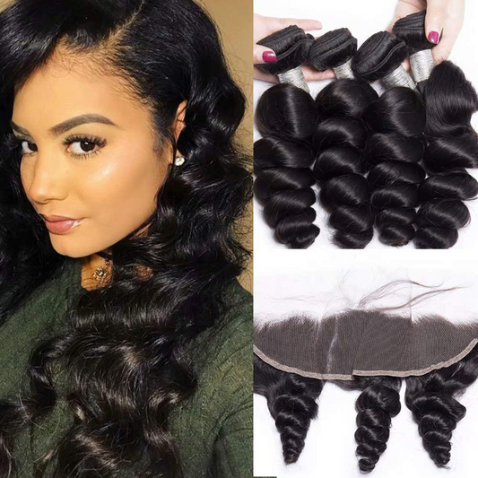 Peruvian Loose Wave Bundles With 13×4 Lace Frontal 10A Grade 100% Human Remy Hair MYLOCKME