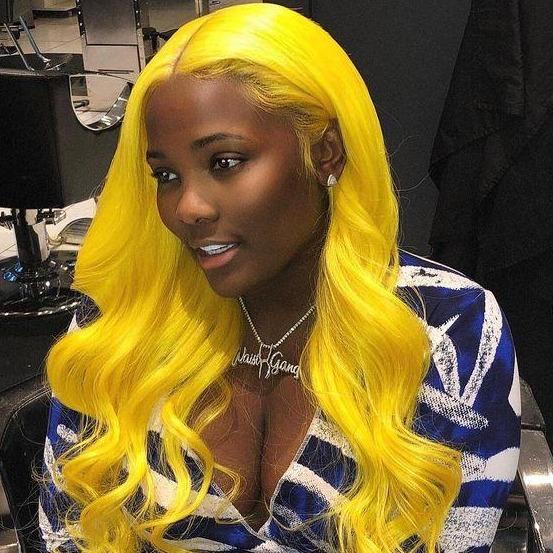 Yellow Colored 13X4 HD Lace Front Human Hair Wig Body Wave Brazilian Remy Hair MYLOCKME