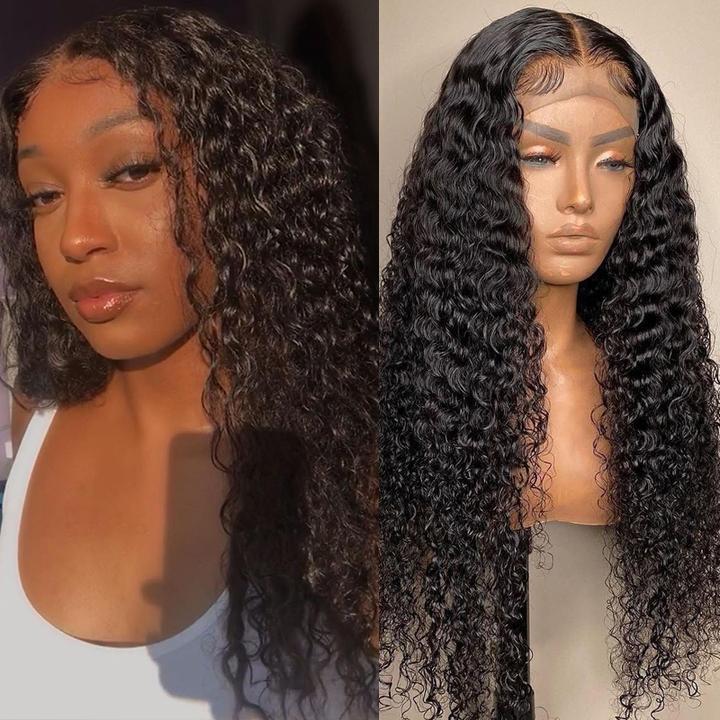 Water Wave Wig 4*4 Transparent Lace Closure Wig 150% Density Brazilian Human Hair Wigs Natural Hairline MYLOCKME