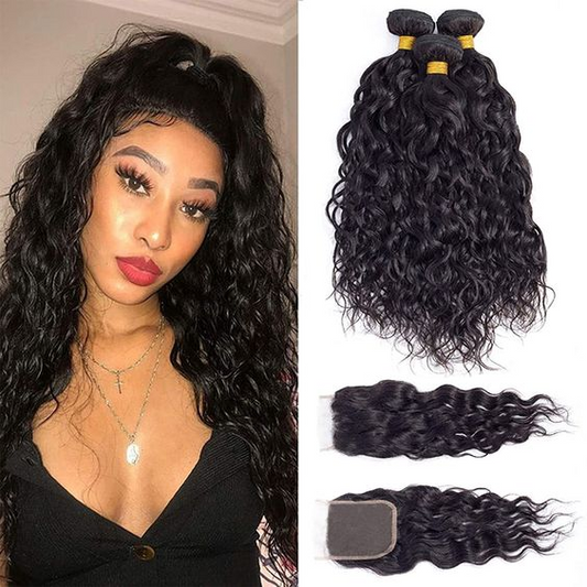 Malaysian Water Wave Bundles With 4×4 Closure 10A Grade 100% Human Remy Hair MYLOCKME