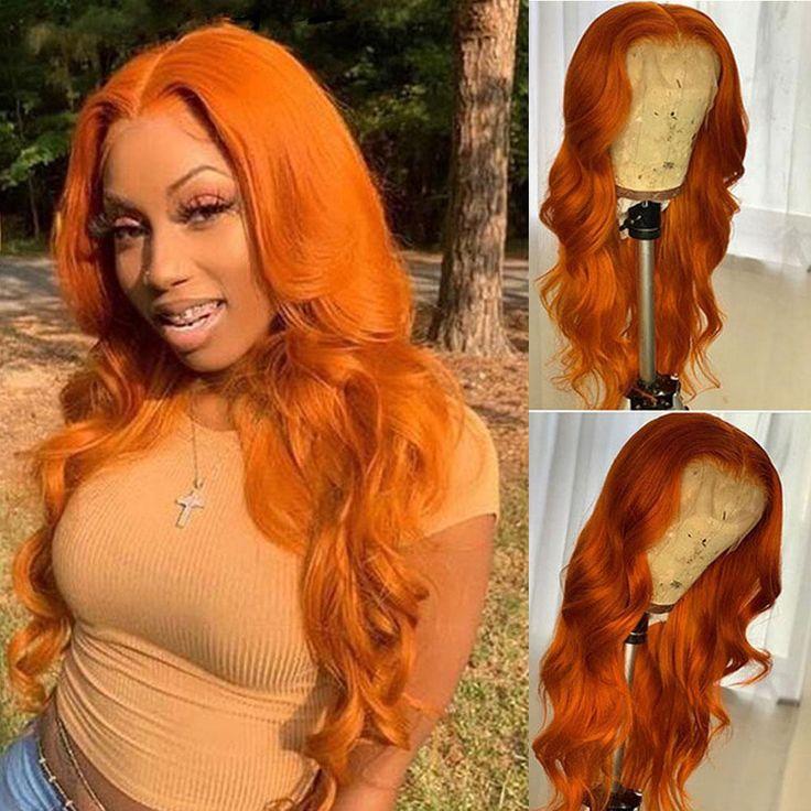 Red Orange Colored 13X4 HD Lace Front Human Hair Wig Body Wave Brazilian MYLOCKME