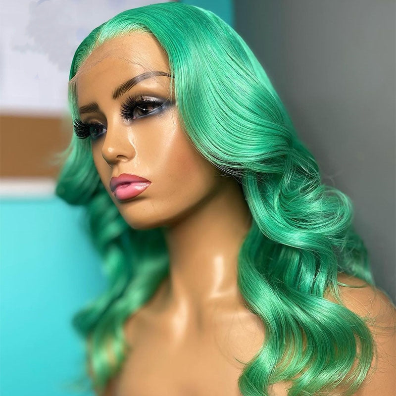 Mint Green Colored 13x4 HD Lace Front Human Hair Wig Body Wave Brazilian Remy Hair MYLOCKME