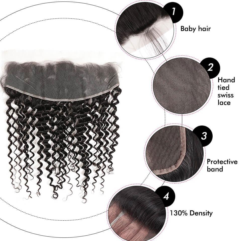 Deep Wave Human Hair Closure 13*6 Lace Frontal Natural Color MYLOCKME