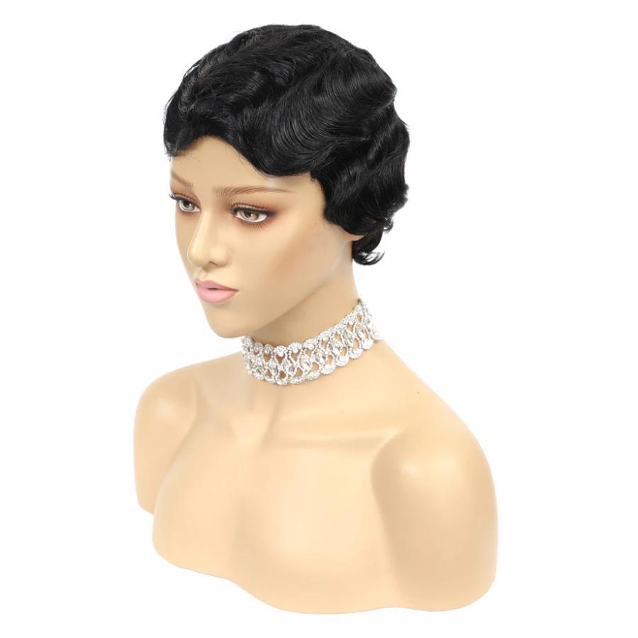11/11 Perruques de cheveux humains coupe courte Pixie Finger Wave Full Machine Made Wig MYLOCKME 