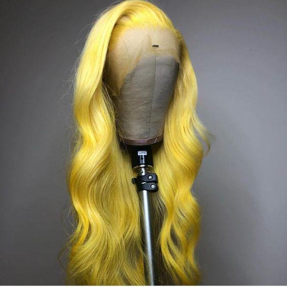 Yellow Colored 13X4 HD Lace Front Human Hair Wig Body Wave Brazilian Remy Hair MYLOCKME