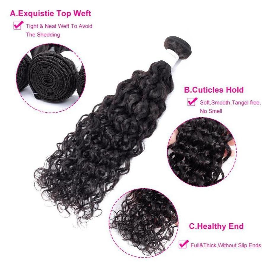 Brazilian Water Wave 4 Bundles With 13×4 Lace Frontal 10A Grade 100% Human Remy Hair MYLOCKME
