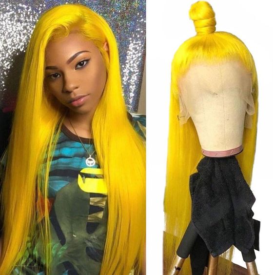 Perruque de cheveux humains Lace Front de couleur jaune 13 x 4 HD droite brésilienne Remy Hair MYLOCKME