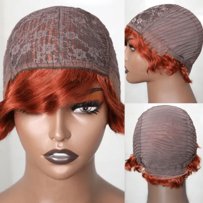 Perruques de cheveux humains coupe courte Pixie Finger Wave Full Machine Made Wig MYLOCKME 