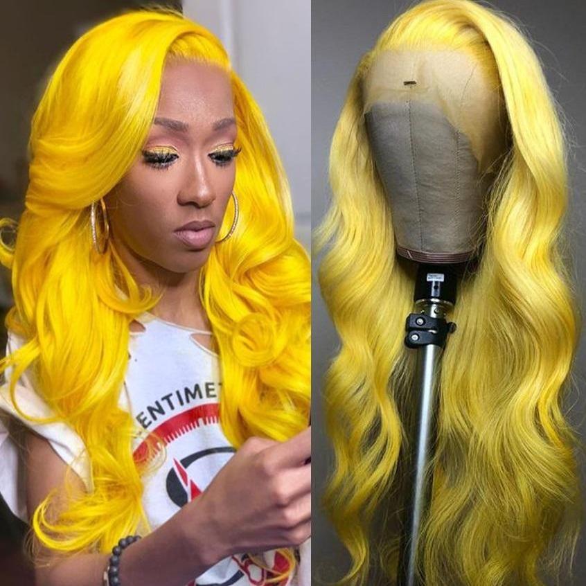 Perruque de cheveux humains avec dentelle frontale de couleur jaune 13X4 HD Body Wave brésilienne Remy Hair MYLOCKME 