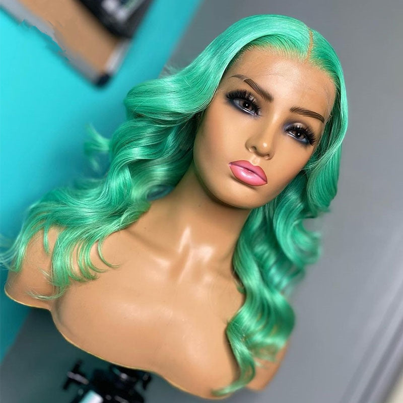 Mint Green Colored 13x4 HD Lace Front Human Hair Wig Body Wave Brazilian Remy Hair MYLOCKME