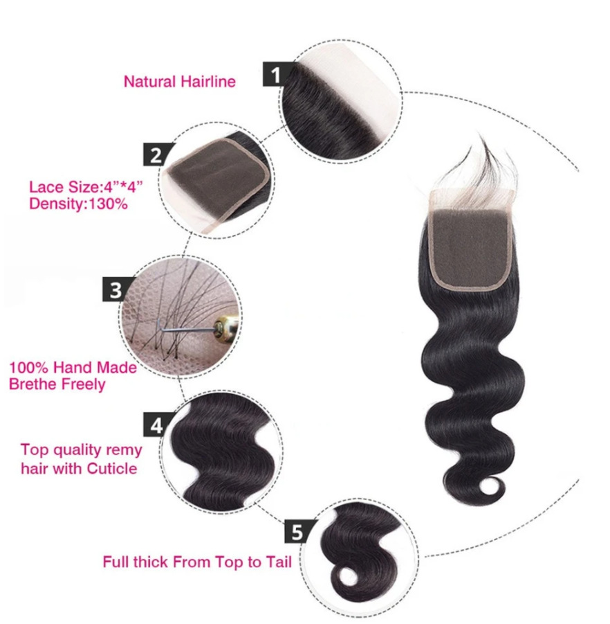 Malaysian Body Wave Bundles With 4×4 Closure 10A Grade 100% Human Remy Hair MYLOCKME