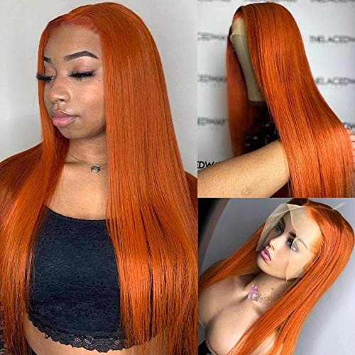 Ginger Orange Colored 13x4 HD Lace Front Human Hair Wig Straight Brazilian Remy Hair MYLOCKME