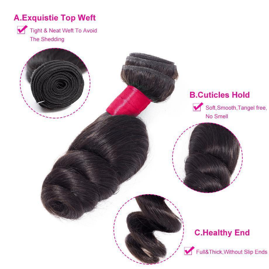 Brazilian Loose Wave 4 Bundles With 4×4 Lace Closure 10A Grade 100% Human Remy Hair MYLOCKME