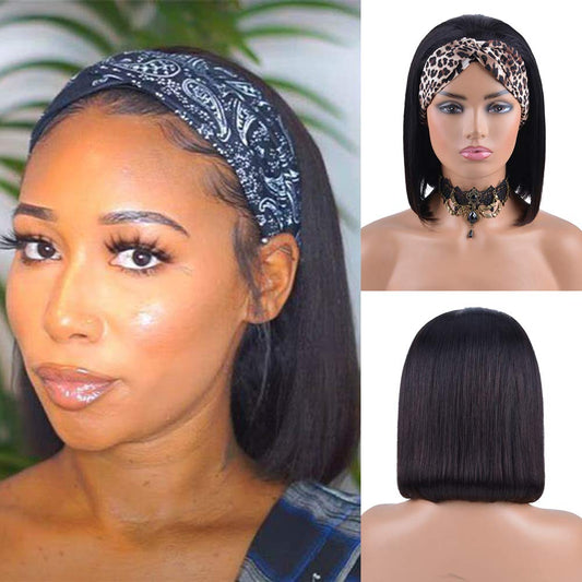 Brazilian Straight Glueless Headband Wig 150%&180% Density Natural Color Human Hair Wigs MYLOCKME
