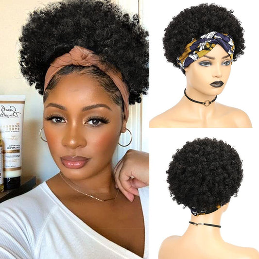 MYLOCKME Headband Wig Human Hair Afro Kinky Curly Brazilian Remy Hair Glueless Wigs For Black Women Machine Made 180 Denisty