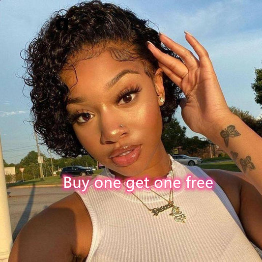 11/11 Curly Bob Transparent Lace Front Human Hair Wigs Short Pixie Cut Brazilian Hair 13*1 Kinky Curly Wigs MYLOCKME