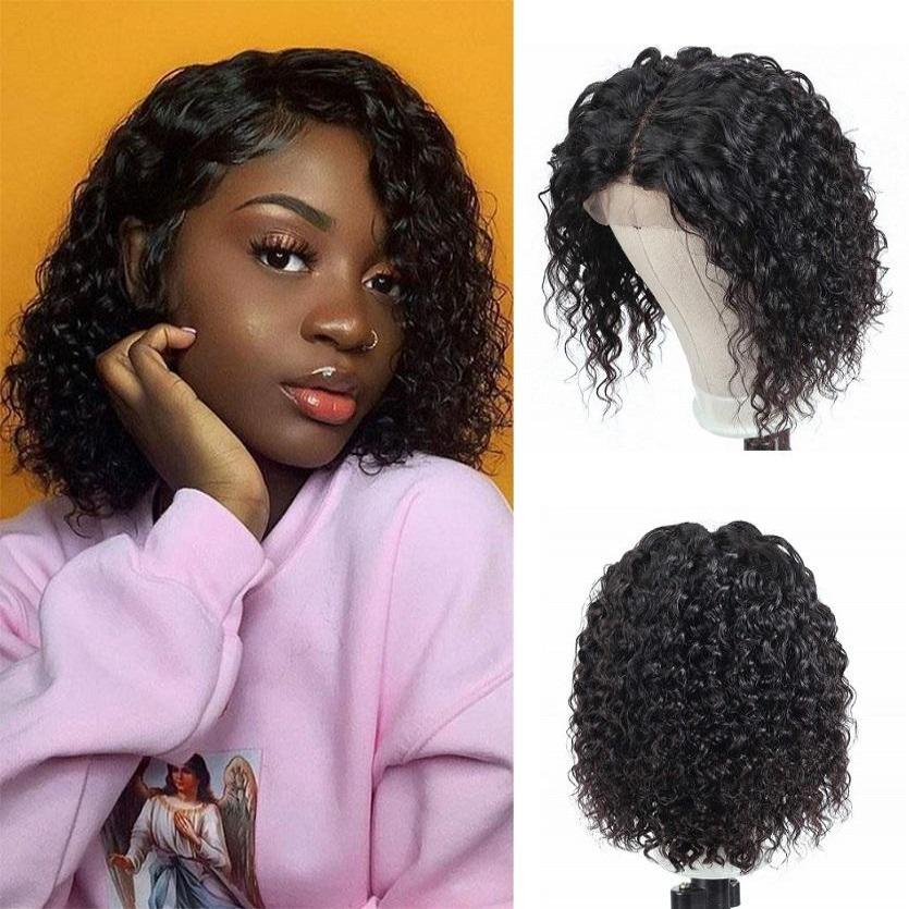 Brazilian Curly Wig 4*4 Transparent Lace Closure Short Bob Wig 150% Density Human Hair Wigs Pre-plucked MYLOCKME