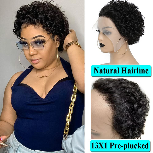 Curly Bob Transparent Lace Front Human Hair Wigs Short Pixie Cut Brazilian Hair 13*1 Kinky Curly Wigs MYLOCKME