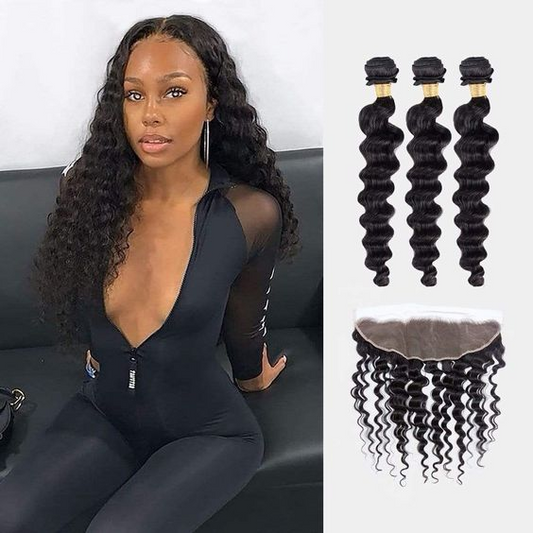 Loose Deep Indian Hair Bundles With 13*4 Frontal 10A Grade 100% Human Remy Hair MYLOCKME