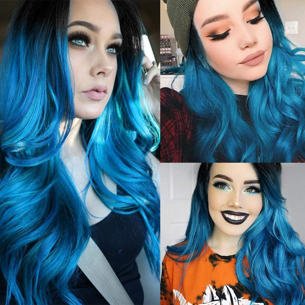 Blue Ombre Body Wavy Curly HD 13x4 Lace Front Human Hair Wig MYLOCKME