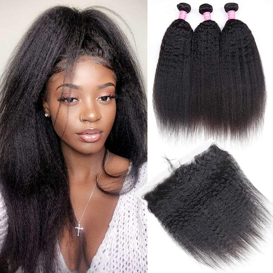 Brazilian Kinky Straight 4 Bundles With 13×4 Lace Frontal 10A Grade 100% Human Remy Hair MYLOCKME