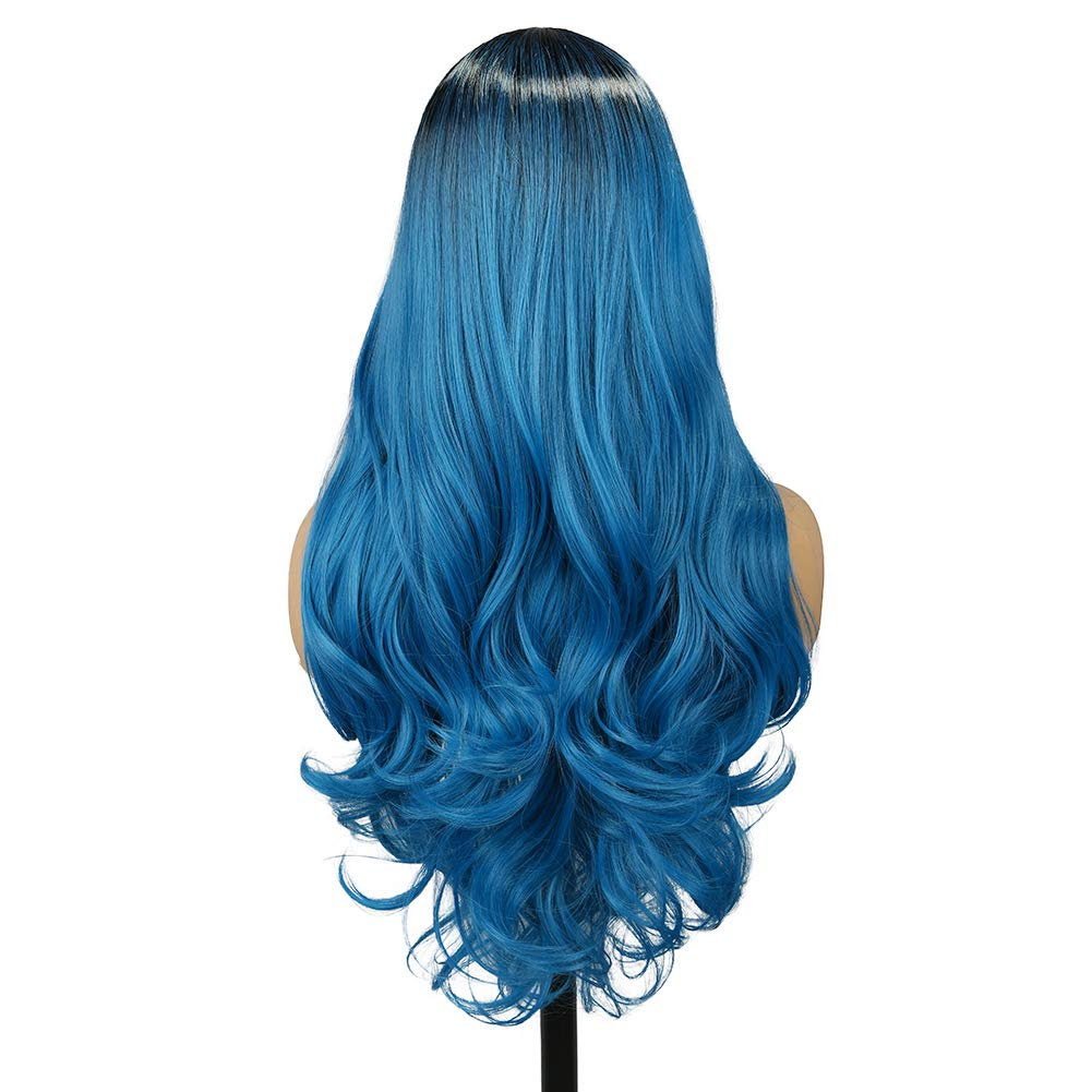Perruque de Cheveux Humains Lace Front 13x4 Bleu Ombre Corps Ondulé Bouclé HD MYLOCKME