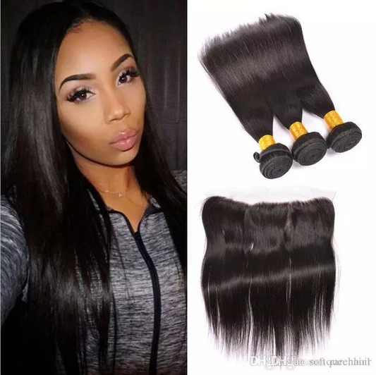 Malaysian Straight Hair 3 Bundles With Lace Frontal 13x4 Ear To Ear MYLOCKME