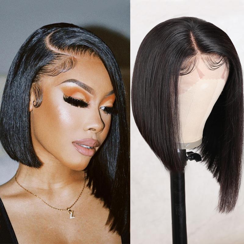 Mylockme Asymmetrical Bob Wigs Blunt Haircuts Lace Front Wigs with Side Part Perfect For Any Face Shapes