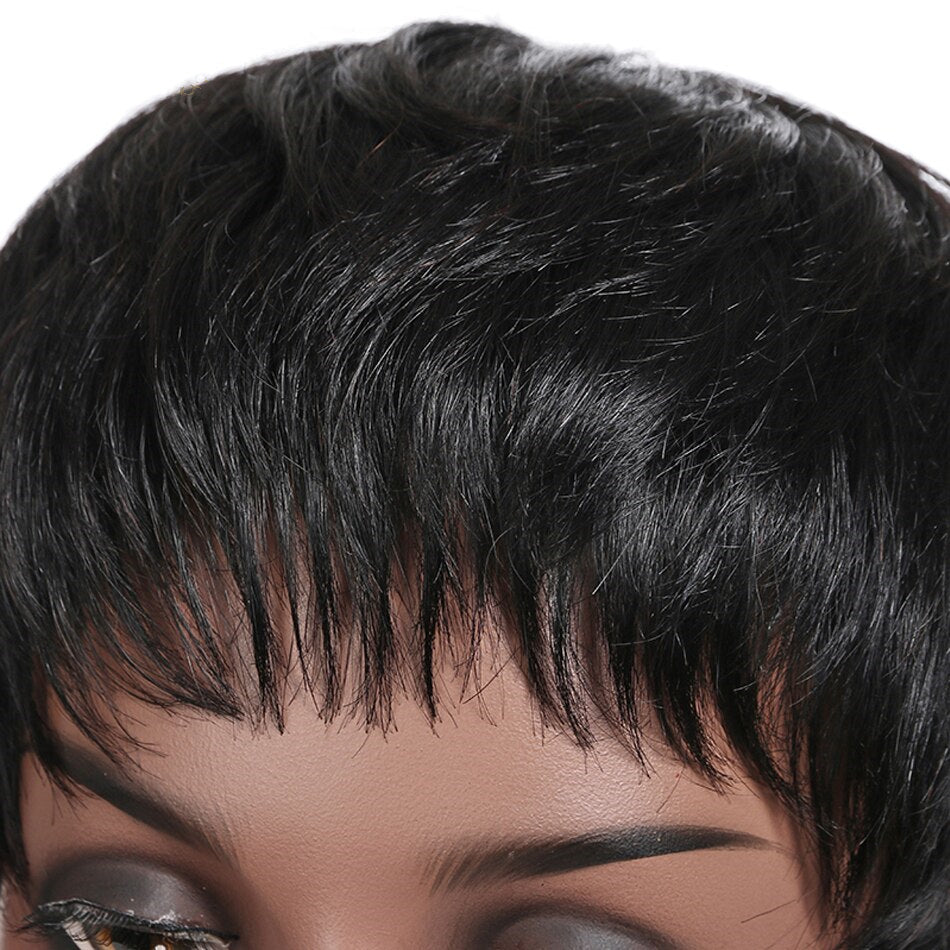 Short Pixie Cut Human Hair Wigs Straight Hair Full Machine Made Wig Natural Color MYLOCKME
