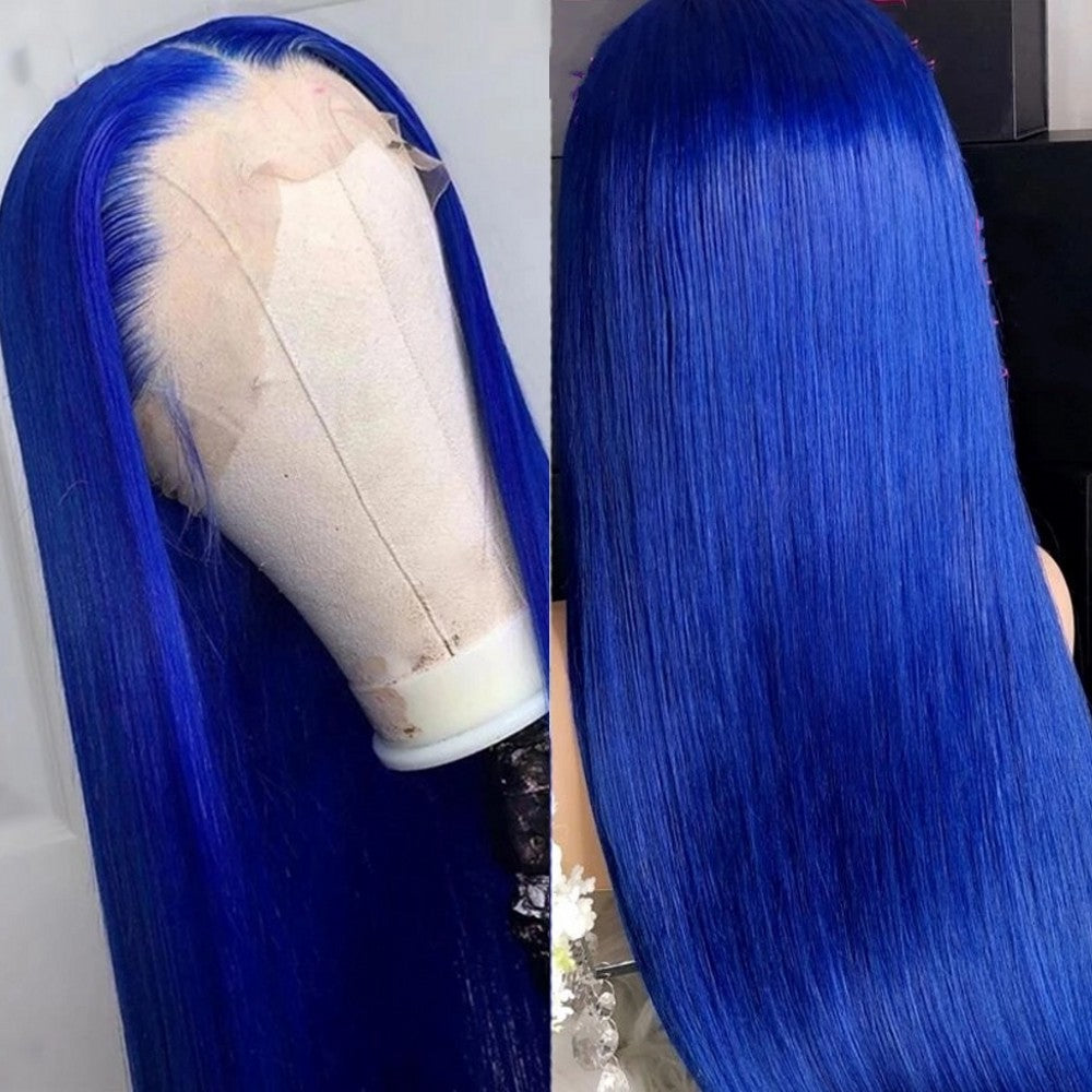 Perruque de cheveux humains avec dentelle frontale bleue 13x4 HD Cheveux raides brésiliens Remy MYLOCKME