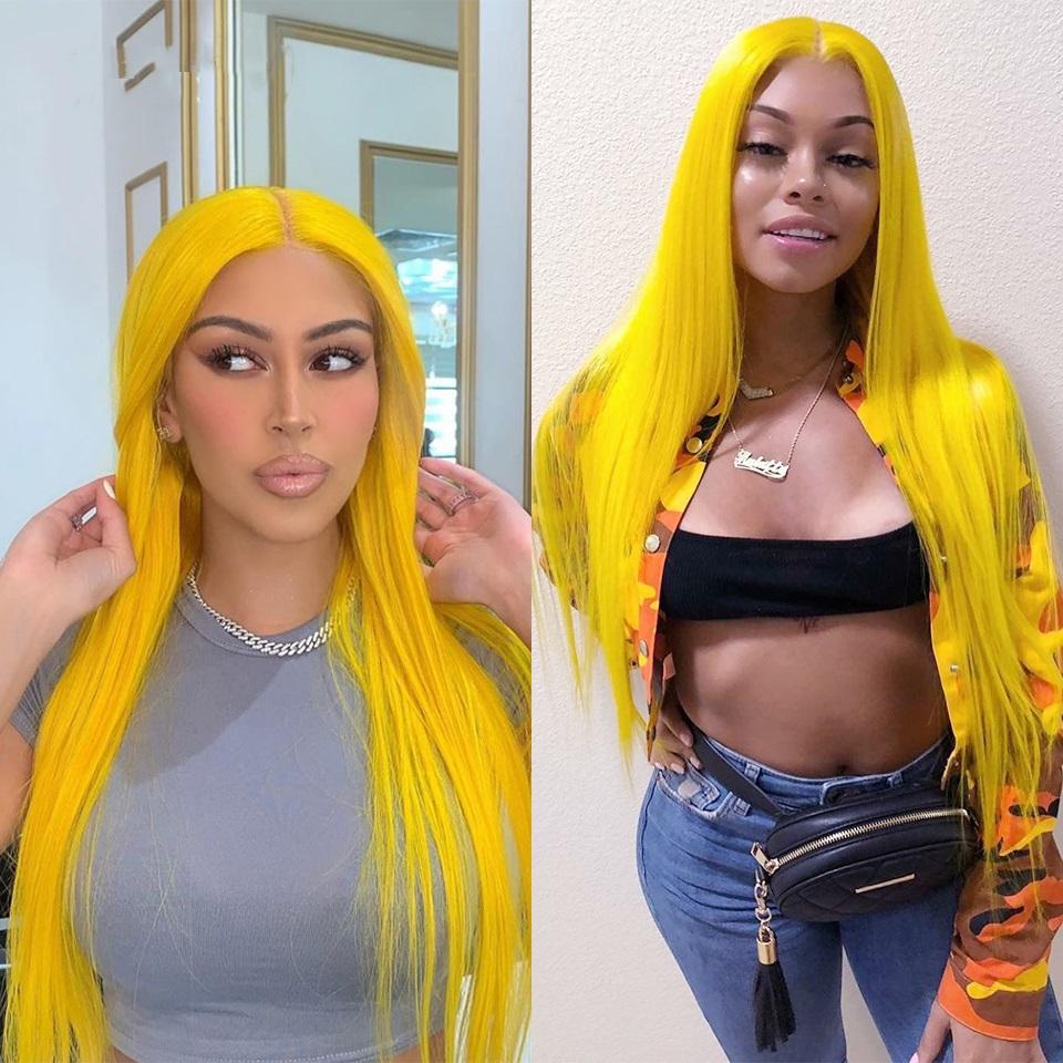 Perruque de cheveux humains Lace Front de couleur jaune 13 x 4 HD droite brésilienne Remy Hair MYLOCKME