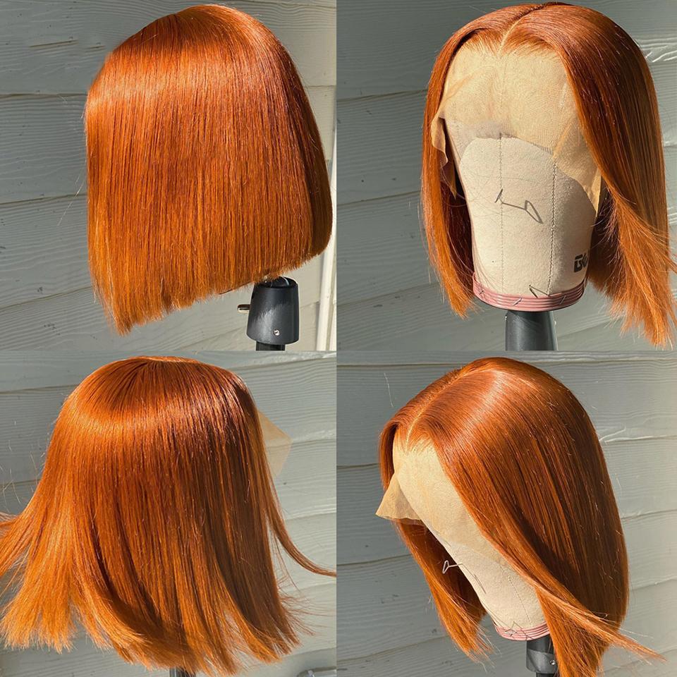 Cheveux raides orange 13 × 4 HD Lace Front Short Bob Wig MYLOCKME 
