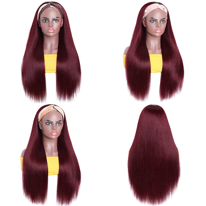 Brazilian Straight Wigs Highlight 99J Glueless Headband Wigs MYLOCKME
