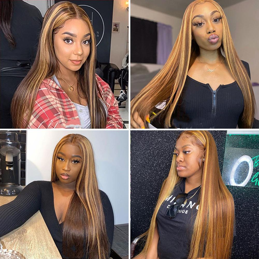 9A Highlight Color #4/27 Straight Hair T Part HD  Lace Wigs  MYLOCKME