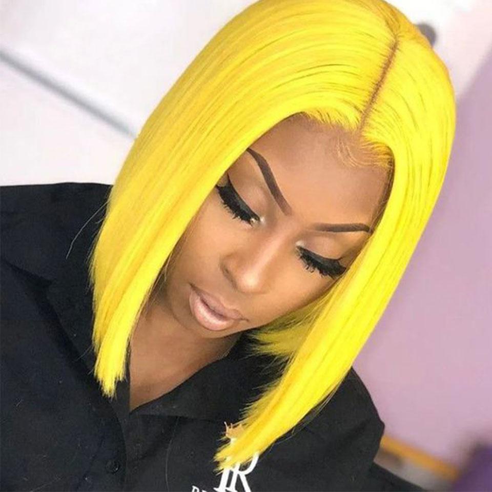 Yellow Straight Hair Wig 13*4 HD Lace Front Short Bob Wig  MYLOCKME