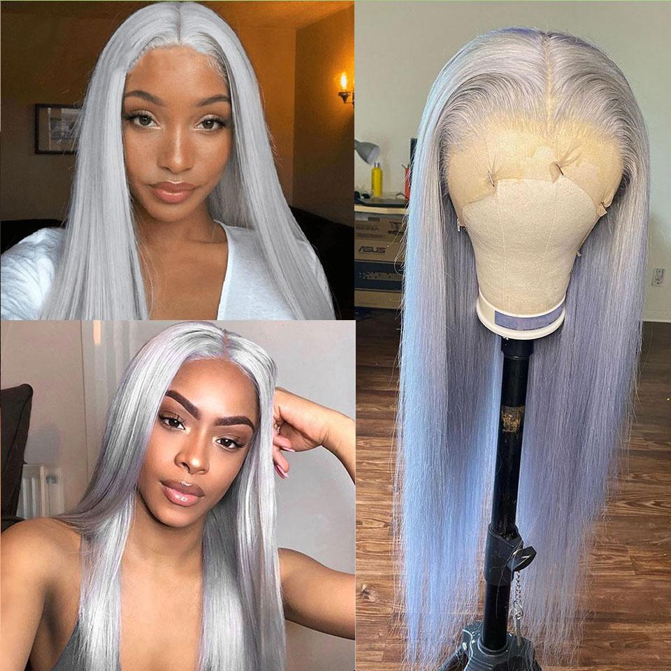 Grey Colored 13x4 HD Lace Front Human Hair Wig Straight Brazilian Remy Hair  MYLOCKME