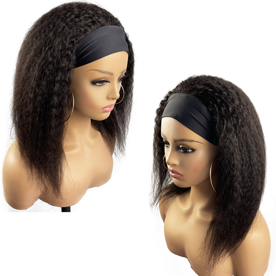 Kinky Straight Headband Wig Human Hair Soft Natural Brazilian Remy Yaki Hair Full Machine Natural Women's Headband Wig MYLOCKME