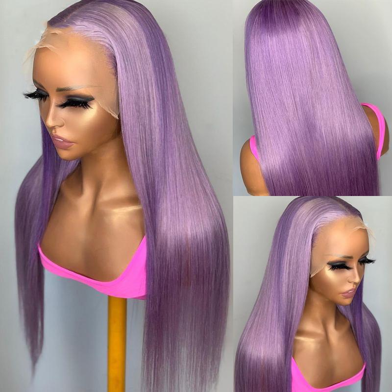Perruque de cheveux humains avec dentelle frontale de couleur violette 13 x 4 HD droite brésilienne MYLOCKME