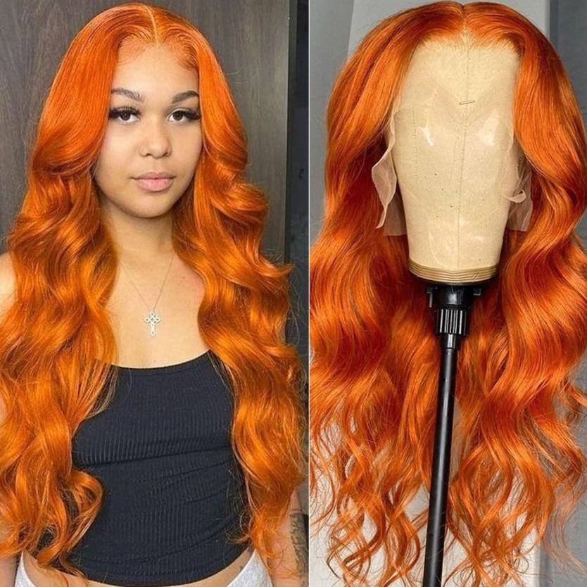 Red Orange Colored 13X4 HD Lace Front Human Hair Wig Body Wave Brazilian MYLOCKME