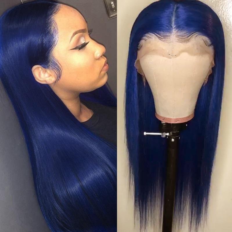 Bleu foncé coloré 13x4 HD dentelle avant perruque de cheveux humains droite brésilienne Remy cheveux MYLOCKME