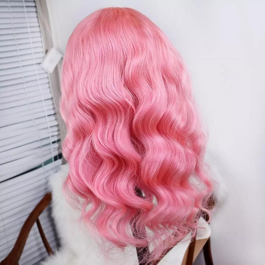 Perruque de cheveux humains avec dentelle frontale de couleur rose 13x4 HD Body Wave brésilien MYLOCKME 