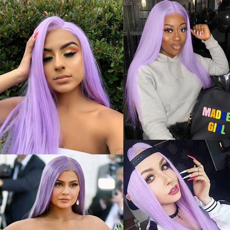Purple Colored 13X4 HD Lace Front Human Hair Wig Straight Brazilian MYLOCKME