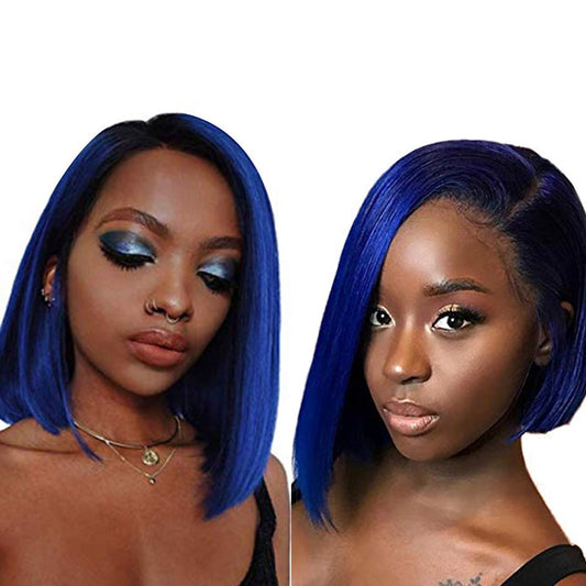 Blue Straight Hair Wig 13*4 HD  Lace Front Short Bob Wig  MYLOCKME