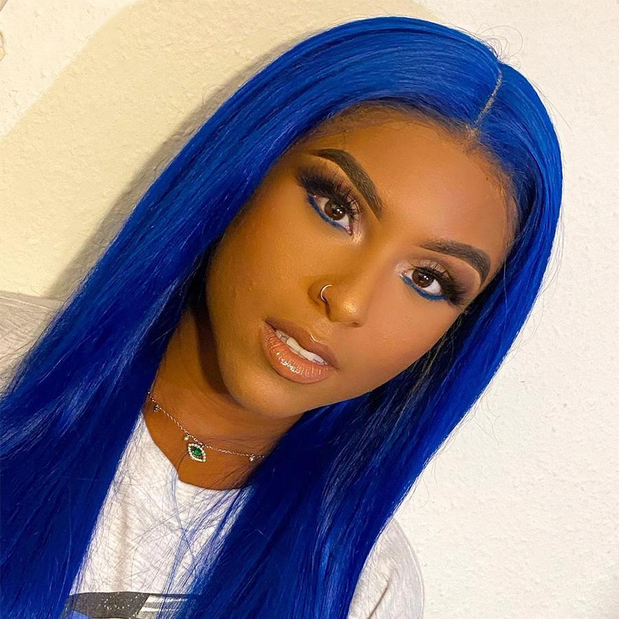 Blue Colored 13x4 HD Lace Front Human Hair Wig Straight Brazilian Remy Hair  MYLOCKME
