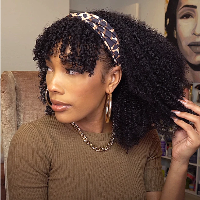 Headband Wig With Bangs Brazilian Afro Kinky Curly Glueless Human Hair Wigs  Natural Color MYLOCKME
