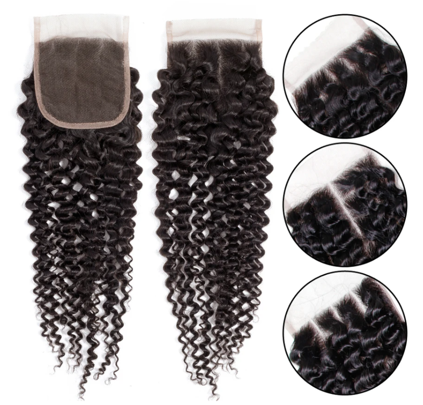 Brazilian Kinky Curly 4 Bundles With 4×4 Lace Closure 10A Grade 100% Human Remy Hair MYLOCKME